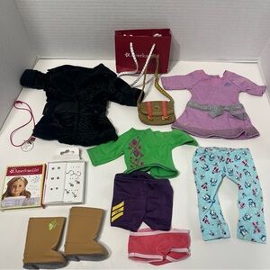 AMERICAN GIRL 18” doll lot of doll clothes and doll earrings.